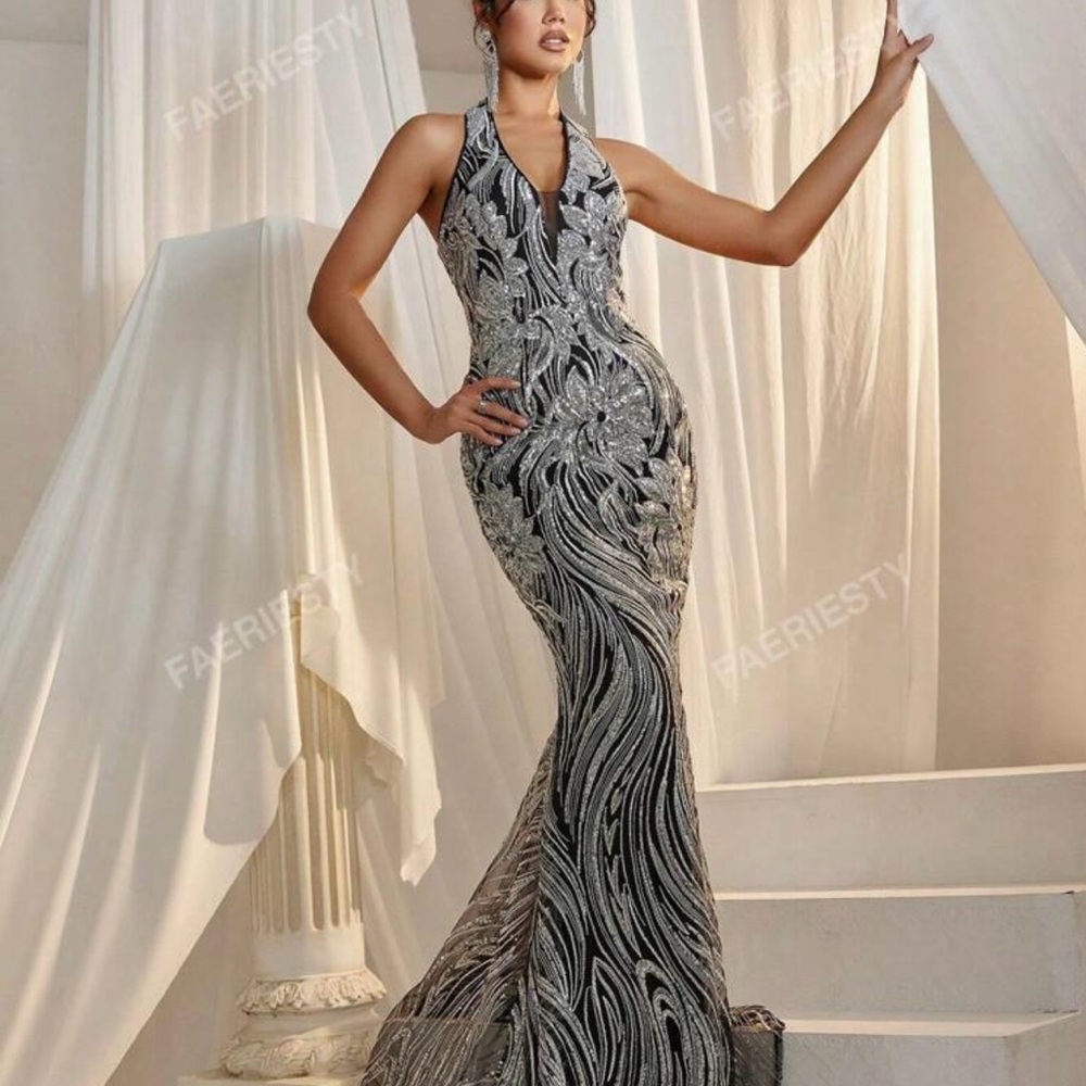 Elegant Black and Silver Women's Dress